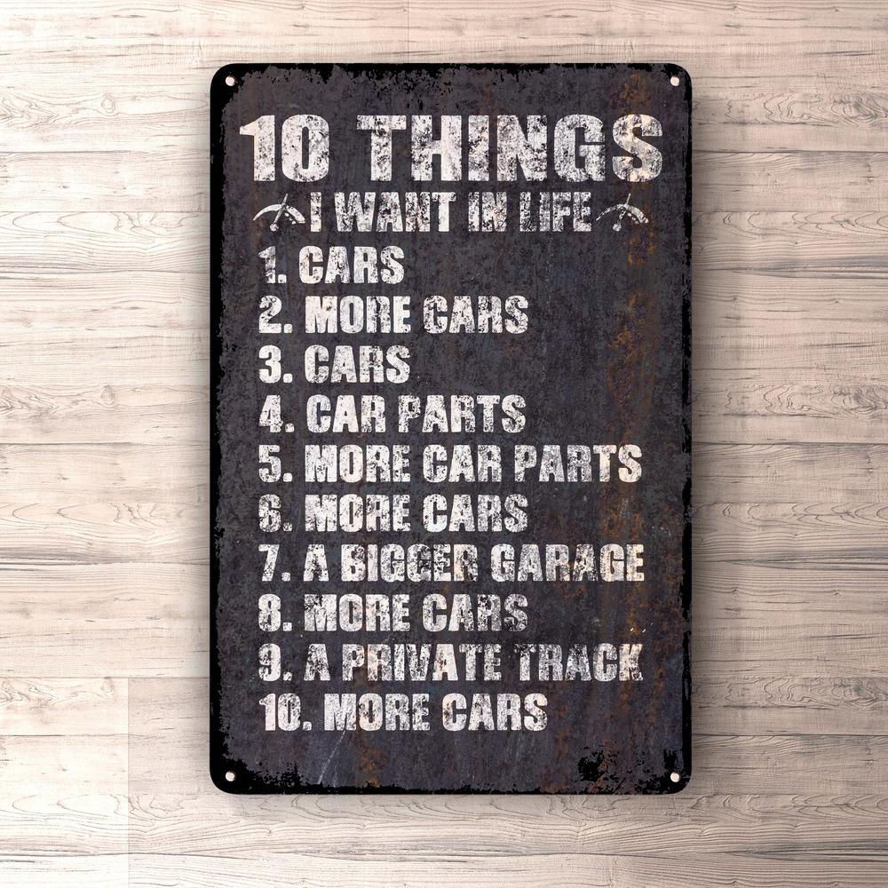 10 Things I Want In Life Skilte, Musemåtte, Dørmåtte-Skilte-Funny Garage-Garage Culture Shop- garage - man cave - merchandise