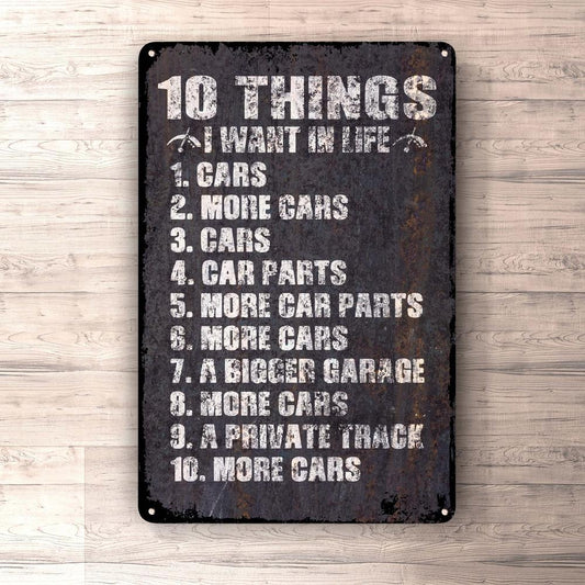 10 Things I Want In Life Skilte, Musemåtte, Dørmåtte-Skilte-Funny Garage-Garage Culture Shop- garage - man cave - merchandise