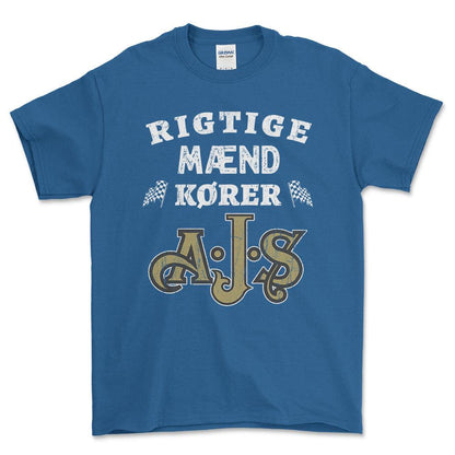 AJS Rigtige Mænd Kører - Unisex T-Shirt , Bomuld-Beklædning-AJS-Blå Royal-S-Forside-Garage Culture Shop- garage - man cave - merchandise