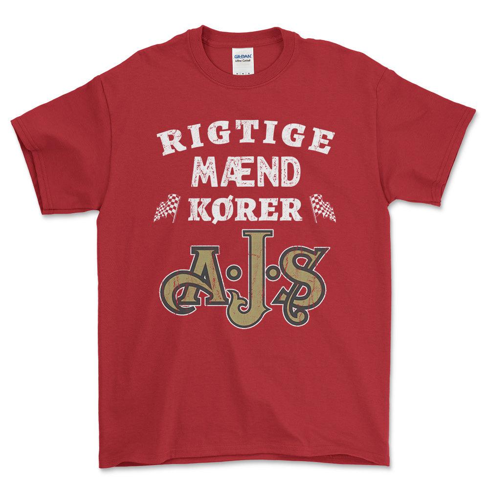 AJS Rigtige Mænd Kører - Unisex T-Shirt , Bomuld-Beklædning-AJS-Rød-S-Forside-Garage Culture Shop- garage - man cave - merchandise