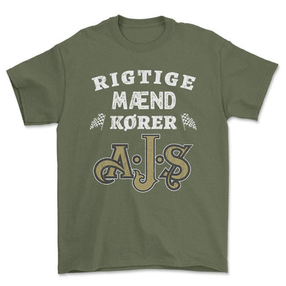 AJS Rigtige Mænd Kører - Unisex T-Shirt , Bomuld-Beklædning-AJS-Grøn Militær-S-Forside-Garage Culture Shop- garage - man cave - merchandise