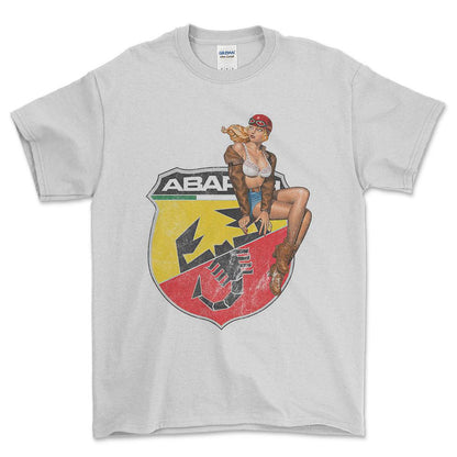 Abarth Pinup - Unisex T-Shirt , Bomuld-Beklædning-Abarth-Hvid-S-Forside-Garage Culture Shop- garage - man cave - merchandise