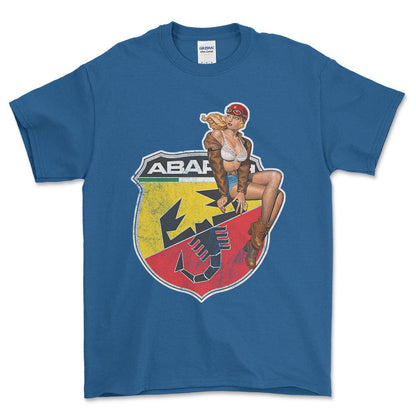 Abarth Pinup - Unisex T-Shirt , Bomuld-Beklædning-Abarth-Blå Royal-S-Forside-Garage Culture Shop- garage - man cave - merchandise