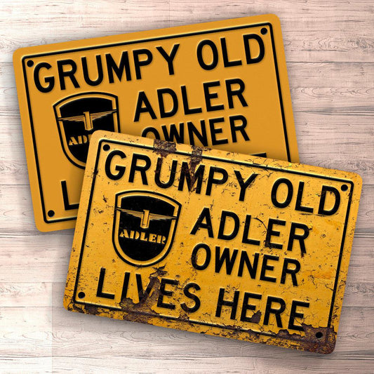 Adler Grumpy Old Ajs Owner Lives Here Skilte, Musemåtte, Dækkeserviet, Dørmåtte-Skilte-Adler-Garage Culture Shop- garage - man cave - merchandise