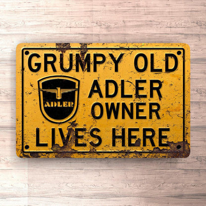 Adler Grumpy Old Ajs Owner Lives Here Skilte, Musemåtte, Dørmåtte-Skilte-Adler-Garage Culture Shop- garage - man cave - merchandise