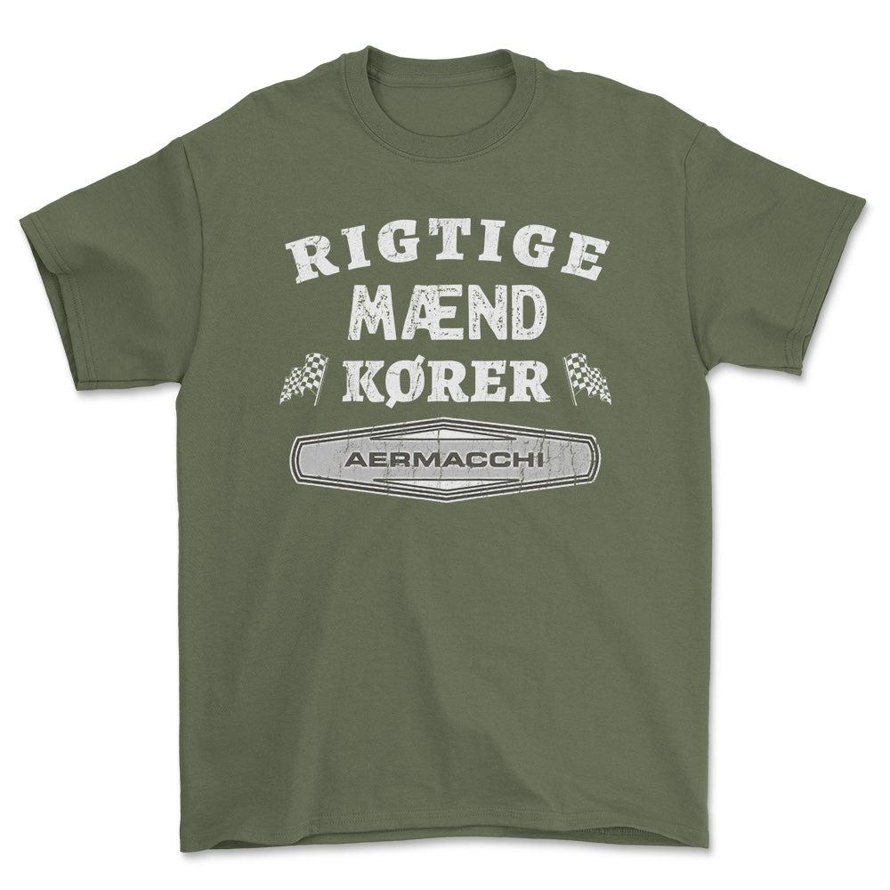 Aermacchi Rigtige Mænd Kører - Unisex T-Shirt , Bomuld-Beklædning-Aermacchi-Grøn Militær-S-Forside-Garage Culture Shop- garage - man cave - merchandise