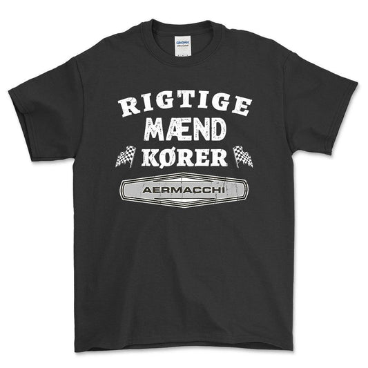 Aermacchi Rigtige Mænd Kører - Unisex T-Shirt , Bomuld-Beklædning-Aermacchi-Sort-S-Forside-Garage Culture Shop- garage - man cave - merchandise