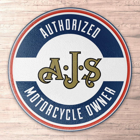 Ajs Authorized Motorcycle Owner, Runde Skilte , Musemåtte Rundt , Kop Underlag, Underlagssæt-Runde Skilte-AJS-Garage Culture Shop- garage - man cave - merchandise
