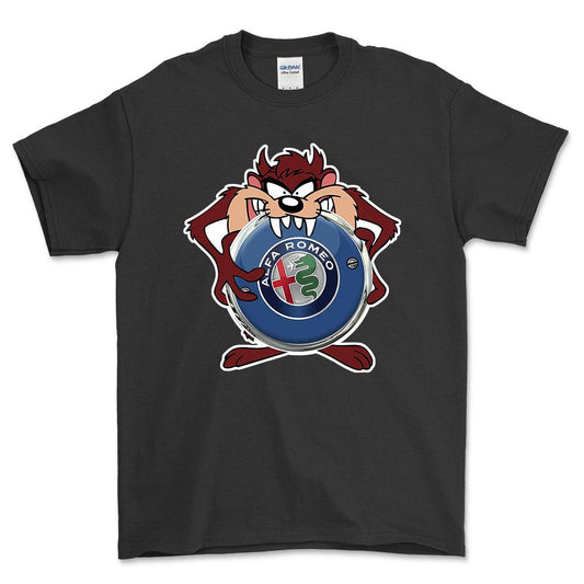 Alfa Romeo TAZ Unisex T-Shirt , Bomuld-Beklædning-Alfa Romeo-Sort-S-Forside-Garage Culture Shop- garage - man cave - merchandise