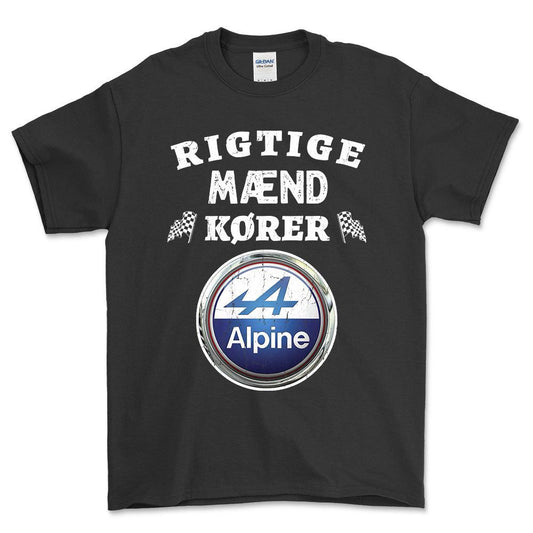 Alpine Rigtige Mænd Kører Unisex T-Shirt , Bomuld-Beklædning-Alpine-Sort-S-Forside-Garage Culture Shop- garage - man cave - merchandise