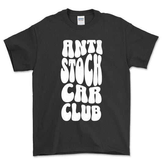 Anti Stock Car Club - Unisex T-Shirt , Bomuld-Beklædning-Garage Culture-Sort-S-Forside-Garage Culture Shop- garage - man cave - merchandise