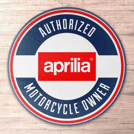 Aprilia Authorized Motorcycle Owner, Runde Skilte , Musemåtte Rundt , Kop Underlag, Underlagssæt-Runde Skilte-Aprilia-Garage Culture Shop- garage - man cave - merchandise