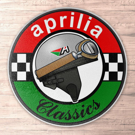 Aprilia Classics Runde Skilte , Musemåtte Rundt , Kop Underlag, Underlagssæt-Runde Skilte-Aprilia-Garage Culture Shop- garage - man cave - merchandise