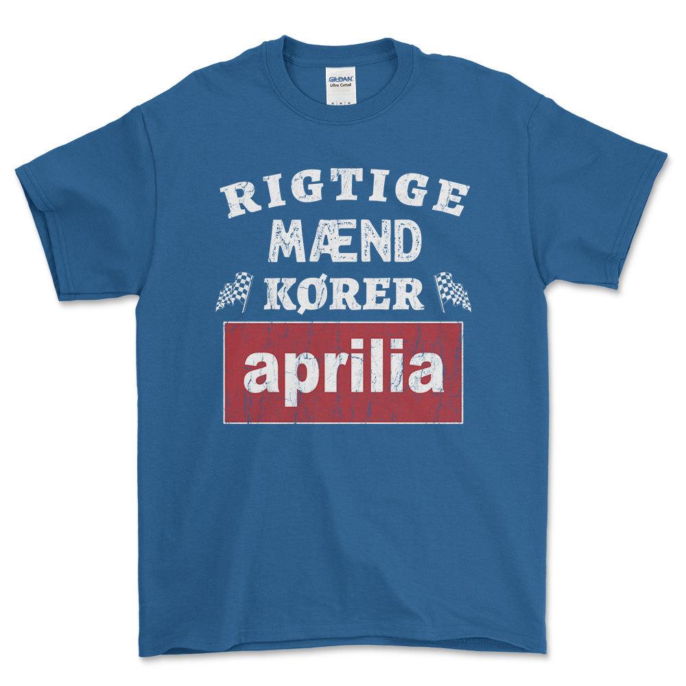 Aprilia Rigtige Mænd Kører - Unisex T-Shirt , Bomuld-Beklædning-Aprilia-Blå Royal-S-Forside-Garage Culture Shop- garage - man cave - merchandise