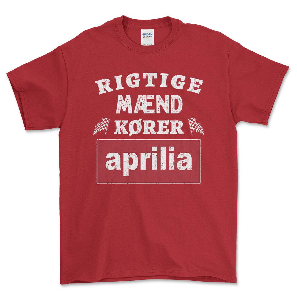Aprilia Rigtige Mænd Kører - Unisex T-Shirt , Bomuld-Beklædning-Aprilia-Rød-S-Forside-Garage Culture Shop- garage - man cave - merchandise