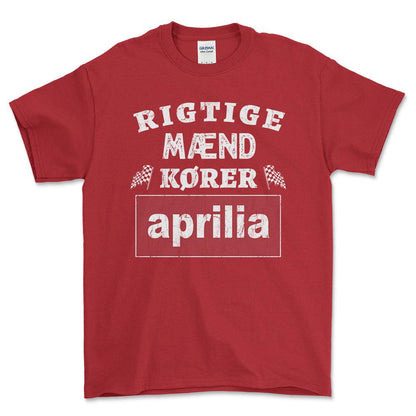 Aprilia Rigtige Mænd Kører - Unisex T-Shirt , Bomuld-Beklædning-Aprilia-Rød-S-Forside-Garage Culture Shop- garage - man cave - merchandise