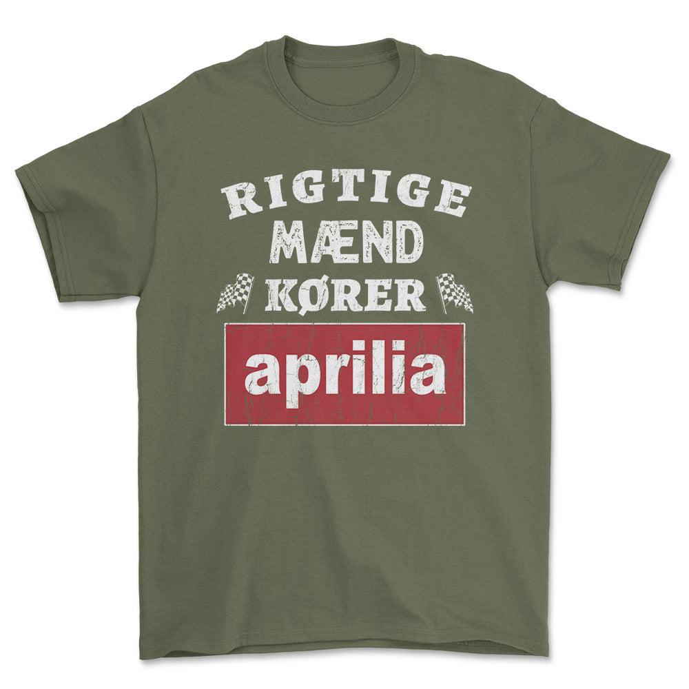Aprilia Rigtige Mænd Kører - Unisex T-Shirt , Bomuld-Beklædning-Aprilia-Grøn Militær-S-Forside-Garage Culture Shop- garage - man cave - merchandise
