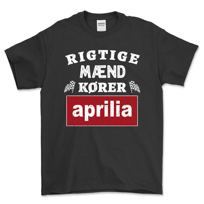 Aprilia Rigtige Mænd Kører - Unisex T-Shirt , Bomuld-Beklædning-Aprilia-Sort-S-Forside-Garage Culture Shop- garage - man cave - merchandise