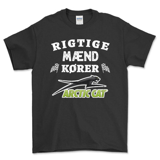 Arctic Cat Rigtige Mænd Kører - Unisex T-Shirt , Bomuld-Beklædning-Arctic Cat-Sort-S-Forside-Garage Culture Shop- garage - man cave - merchandise