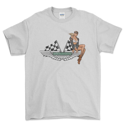 Aston Martin Pinup - Unisex T-Shirt , Bomuld-Beklædning-Aston Martin-Hvid-S-Forside-Garage Culture Shop- garage - man cave - merchandise