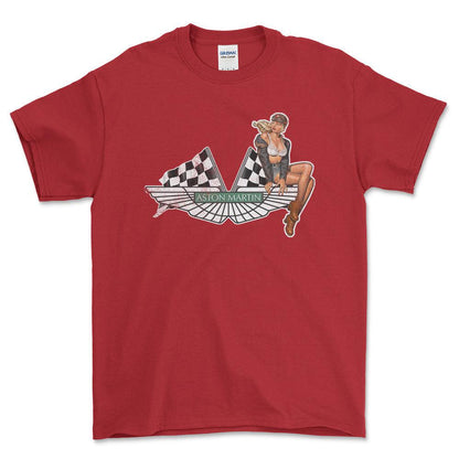 Aston Martin Pinup - Unisex T-Shirt , Bomuld-Beklædning-Aston Martin-Rød-S-Forside-Garage Culture Shop- garage - man cave - merchandise