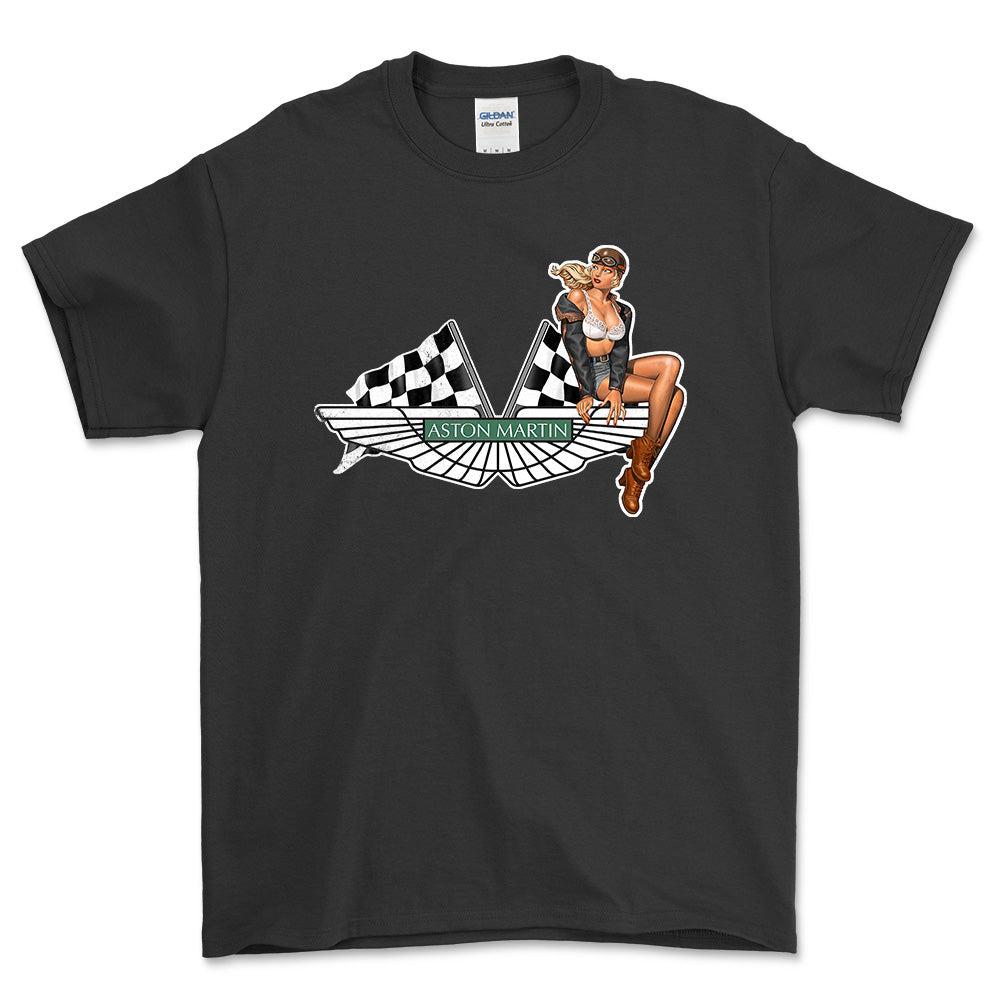 Aston Martin Pinup - Unisex T-Shirt , Bomuld-Beklædning-Aston Martin-Sort-S-Forside-Garage Culture Shop- garage - man cave - merchandise