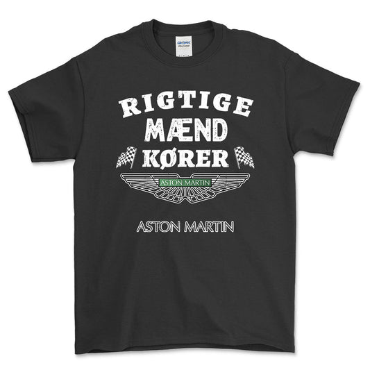 Aston Martin Rigtige Mænd Kører Unisex T-Shirt , Bomuld-Beklædning-Aston Martin-Sort-S-Forside-Garage Culture Shop- garage - man cave - merchandise