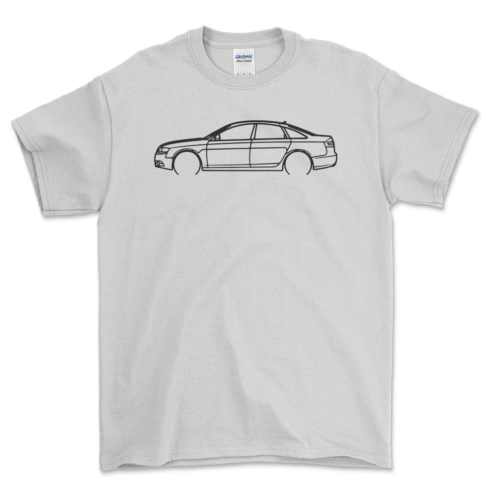 Audi A6 4F Outline - Unisex T-Shirt , Bomuld-Beklædning-Audi-Hvid-S-Forside-Garage Culture Shop- garage - man cave - merchandise