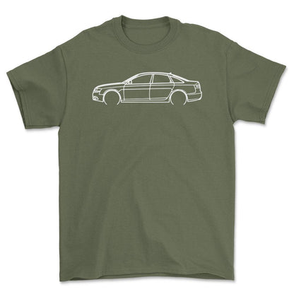 Audi A6 4F Outline - Unisex T-Shirt , Bomuld-Beklædning-Audi-Grøn Militær-S-Forside-Garage Culture Shop- garage - man cave - merchandise