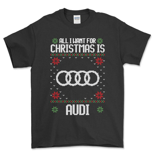 Audi - All I Want For Christmas - Unisex T-Shirt , Bomuld-Beklædning-Audi-Sort-S-Forside-Garage Culture Shop- garage - man cave - merchandise