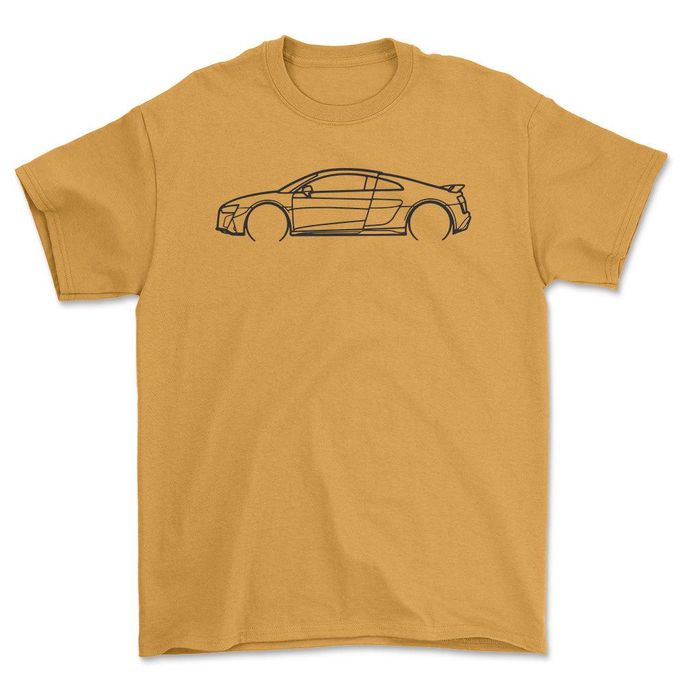 Audi R8 Coupe Outline - Unisex T-Shirt , Bomuld-Beklædning-Audi-Guld-S-Forside-Garage Culture Shop- garage - man cave - merchandise