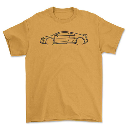 Audi R8 Coupe Outline - Unisex T-Shirt , Bomuld-Beklædning-Audi-Guld-S-Forside-Garage Culture Shop- garage - man cave - merchandise