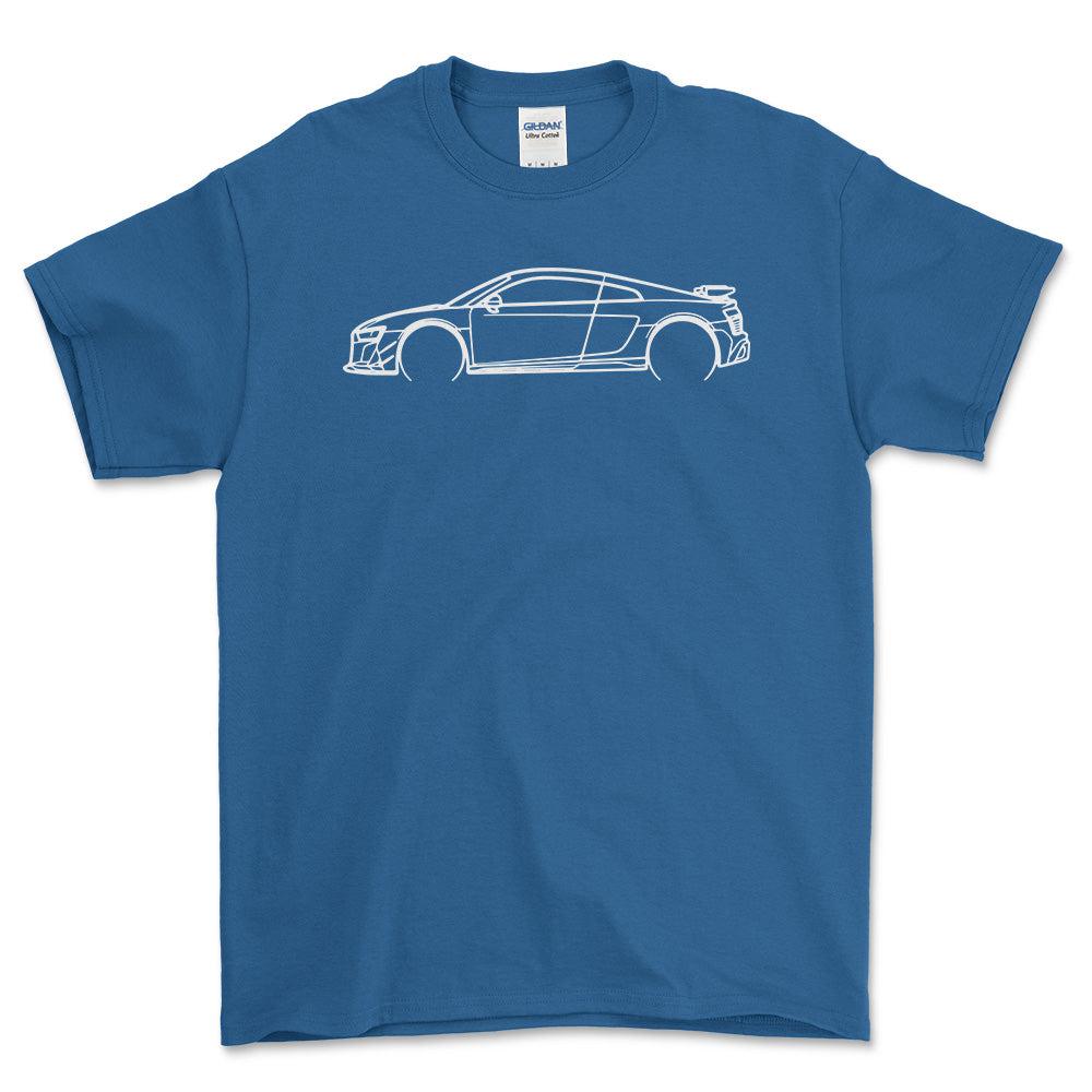 Audi R8 V10 Coupe Outline - Unisex T-Shirt , Bomuld-Beklædning-Audi-Blå Royal-S-Forside-Garage Culture Shop- garage - man cave - merchandise