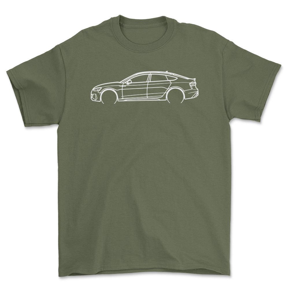 Audi RS5 Sportback Outline - Unisex T-Shirt , Bomuld-Beklædning-Audi-Grøn Militær-S-Forside-Garage Culture Shop- garage - man cave - merchandise