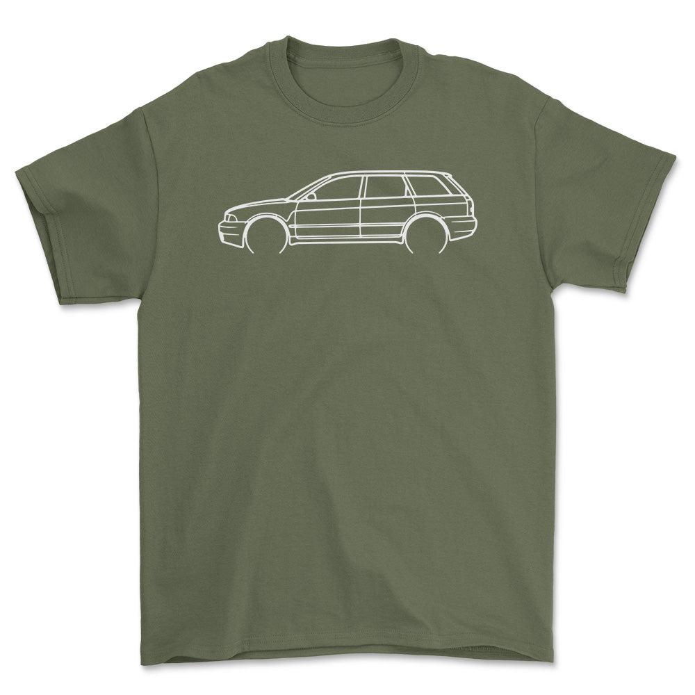 Audi S4 B5 Outline - Unisex T-Shirt , Bomuld-Beklædning-Audi-Grøn Militær-S-Forside-Garage Culture Shop- garage - man cave - merchandise