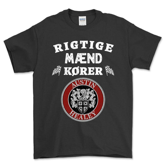 Austin Healey Rigtige Mænd Kører Unisex T-Shirt , Bomuld-Beklædning-Austin Healey-Sort-S-Forside-Garage Culture Shop- garage - man cave - merchandise