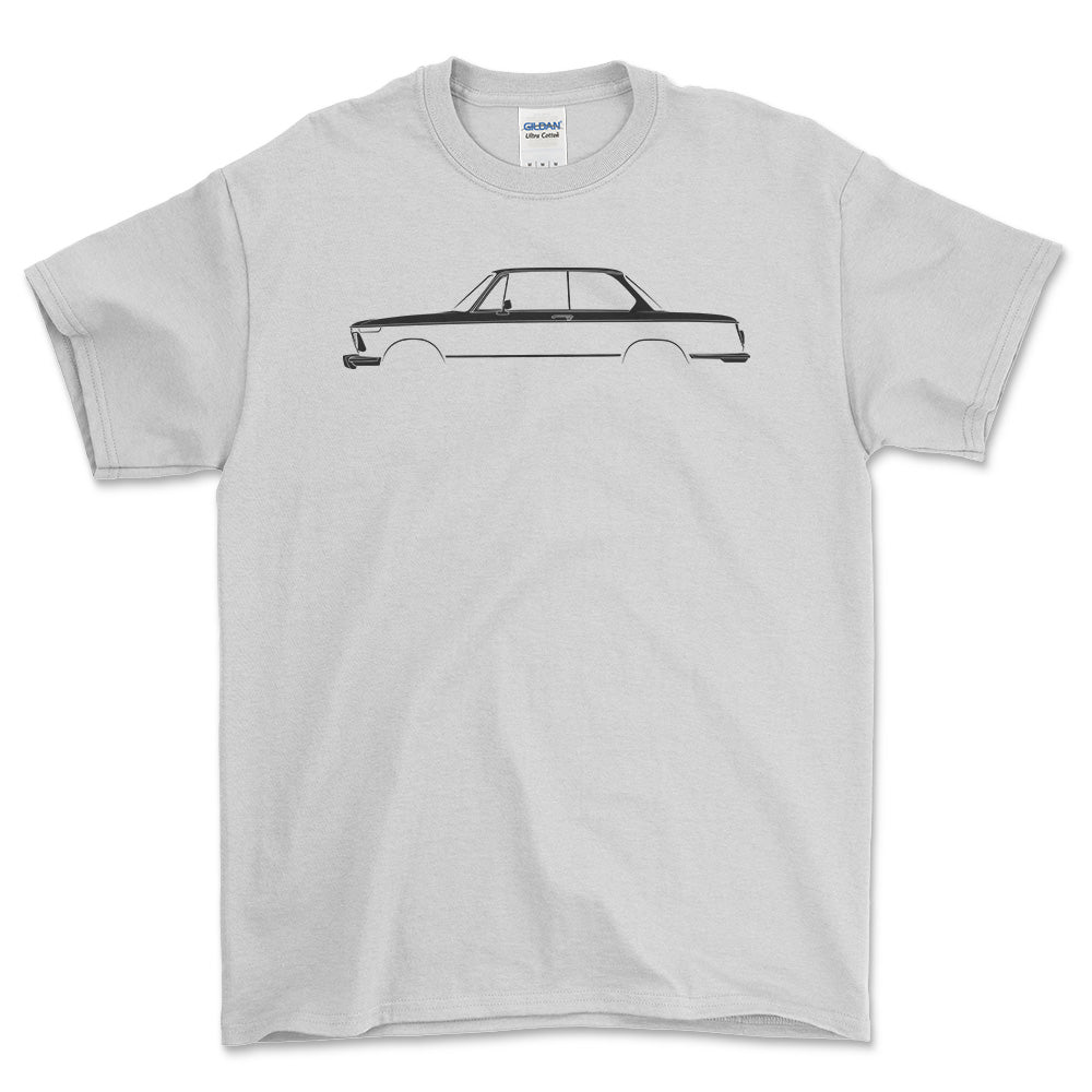 BMW 2002 tii (E10) Silhuet - Unisex T-Shirt , Bomuld-Beklædning-BMW-Hvid-S-Forside-Garage Culture Shop- garage - man cave - merchandise