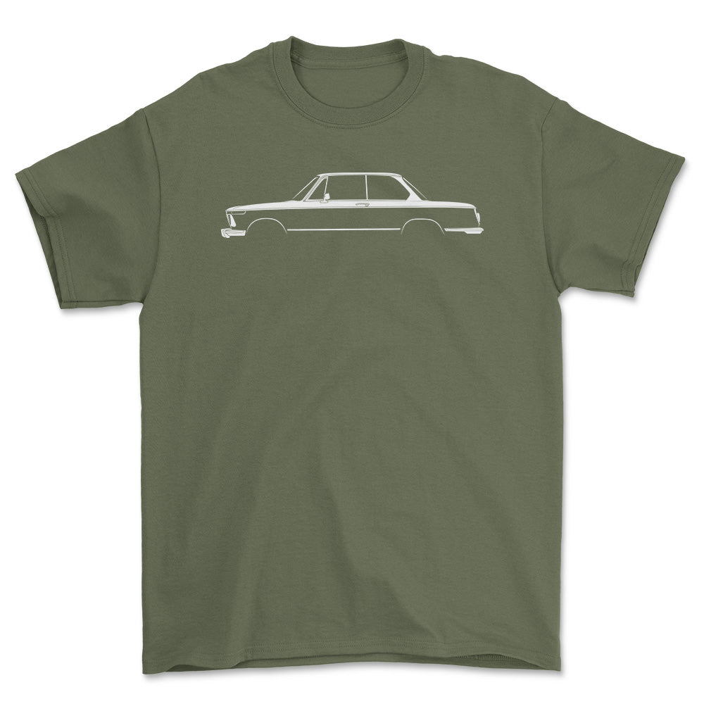 BMW 2002 tii (E10) Silhuet - Unisex T-Shirt , Bomuld-Beklædning-BMW-Grøn Militær-S-Forside-Garage Culture Shop- garage - man cave - merchandise