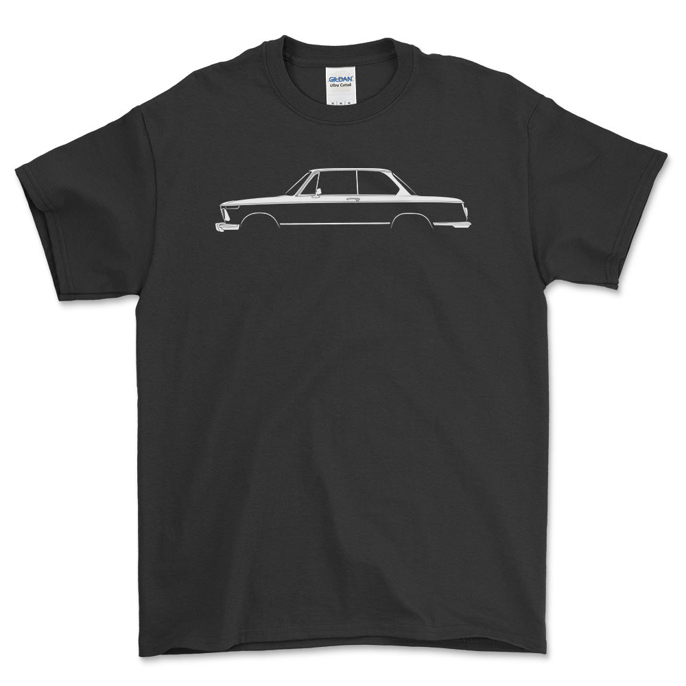 BMW 2002 tii (E10) Silhuet - Unisex T-Shirt , Bomuld-Beklædning-BMW-Sort-S-Forside-Garage Culture Shop- garage - man cave - merchandise