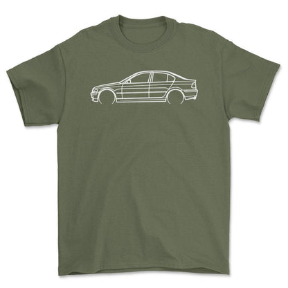 BMW 335i Outline - Unisex T-Shirt , Bomuld-Beklædning-BMW-Grøn Militær-S-Forside-Garage Culture Shop- garage - man cave - merchandise