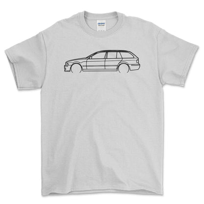 BMW 540i Outline - Unisex T-Shirt , Bomuld-Beklædning-BMW-Hvid-S-Forside-Garage Culture Shop- garage - man cave - merchandise