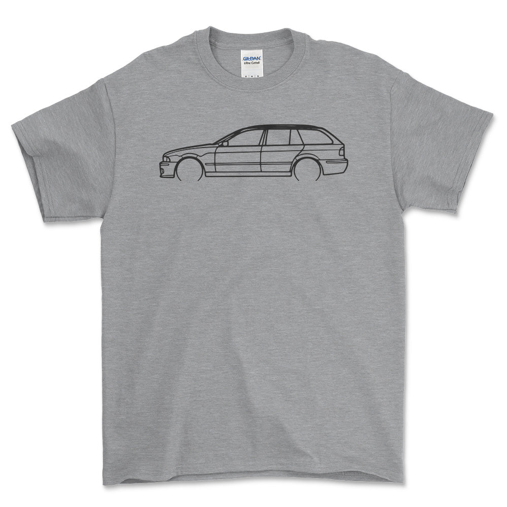 BMW 540i Outline - Unisex T-Shirt , Bomuld-Beklædning-BMW-Grå Sport-S-Forside-Garage Culture Shop- garage - man cave - merchandise