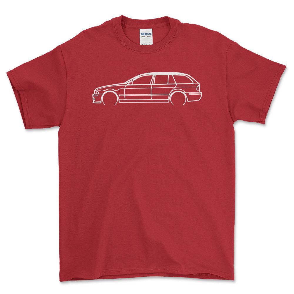 BMW 540i Outline - Unisex T-Shirt , Bomuld-Beklædning-BMW-Rød-S-Forside-Garage Culture Shop- garage - man cave - merchandise