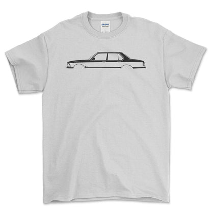 BMW 7 Series (E23) Silhuet - Unisex T-Shirt , Bomuld-Beklædning-BMW-Hvid-S-Forside-Garage Culture Shop- garage - man cave - merchandise