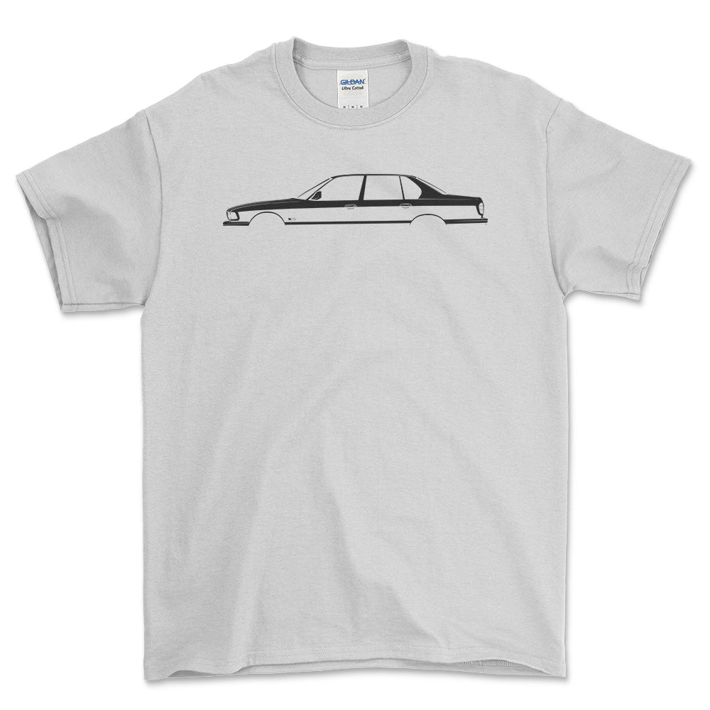 BMW 7 Series (E32) Silhuet - Unisex T-Shirt , Bomuld-Beklædning-BMW-Hvid-S-Forside-Garage Culture Shop- garage - man cave - merchandise