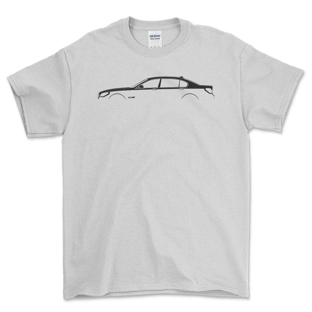 BMW 7 Series (F01) Silhuet - Unisex T-Shirt , Bomuld-Beklædning-BMW-Hvid-S-Forside-Garage Culture Shop- garage - man cave - merchandise