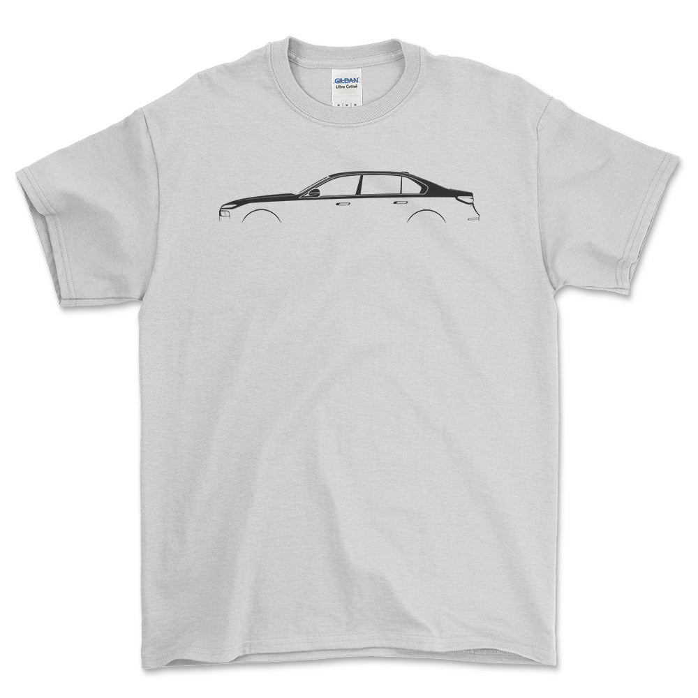 BMW 7 Series (G70) Silhuet - Unisex T-Shirt , Bomuld-Beklædning-BMW-Hvid-S-Forside-Garage Culture Shop- garage - man cave - merchandise