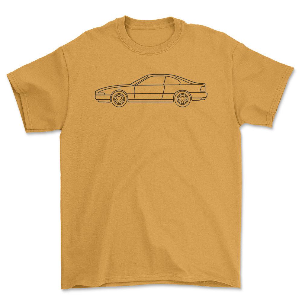 BMW 850 CSI E31 Outline - Unisex T-Shirt , Bomuld-Beklædning-BMW-Guld-S-Forside-Garage Culture Shop- garage - man cave - merchandise