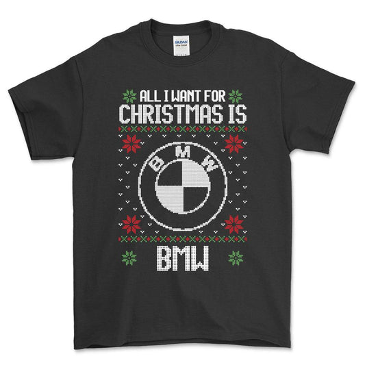 BMW - All I Want For Christmas - Unisex T-Shirt , Bomuld-Beklædning-BMW-Sort-S-Forside-Garage Culture Shop- garage - man cave - merchandise