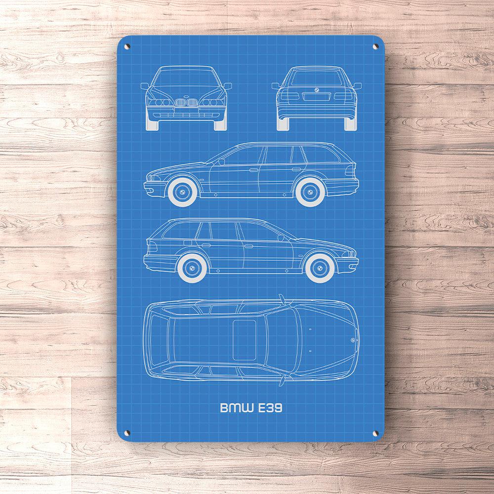 BMW E39 Touring Blueprint Skilte, Musemåtte, Dørmåtte-Blueprint-BMW-Garage Culture Shop- garage - man cave - merchandise